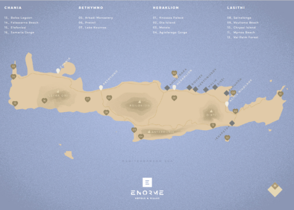 Map of Crete by Enorme Hotels and Villas